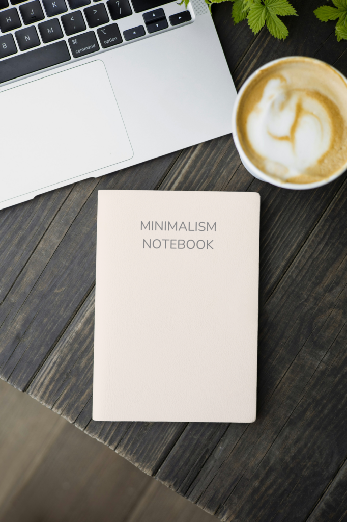 Minimalism Notebook (soft cover, small) on table, looking all premium as a journal