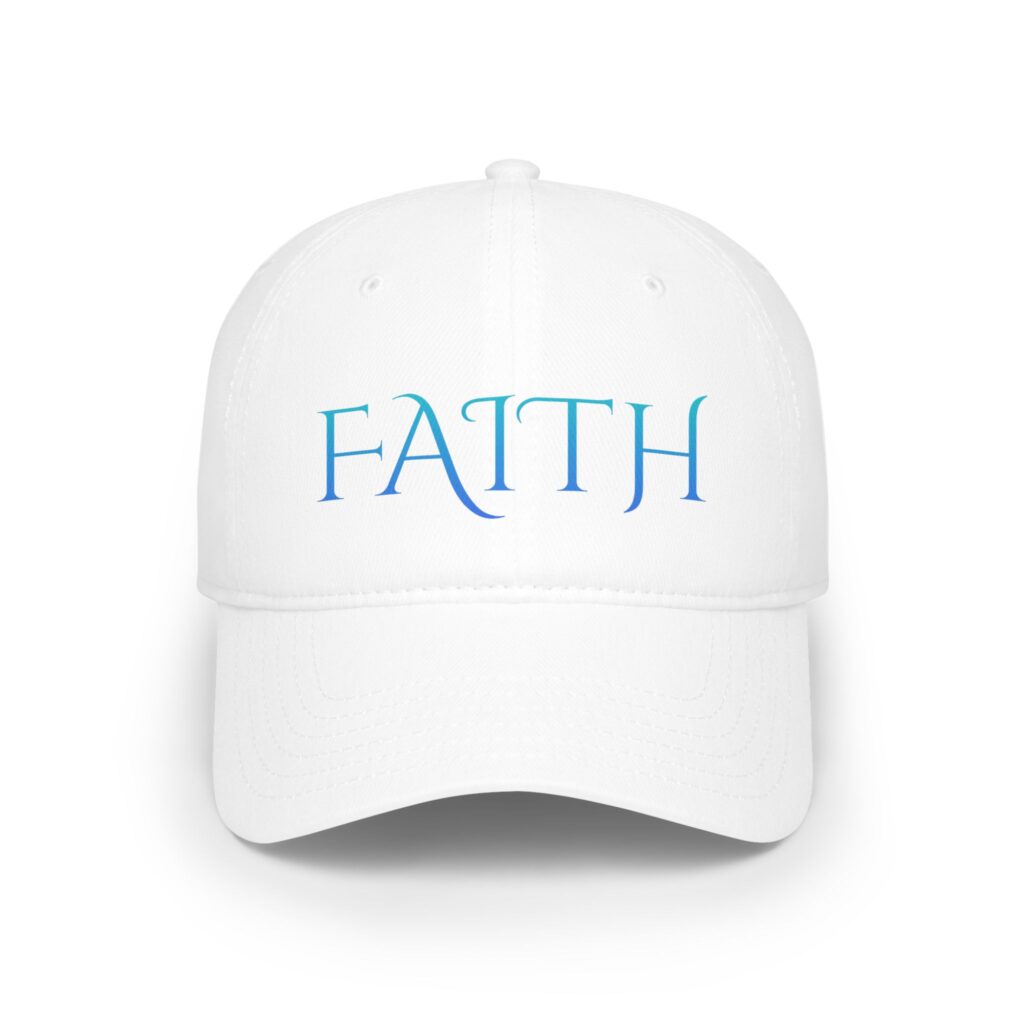 Muslim cap white with FAITH written on it in blue