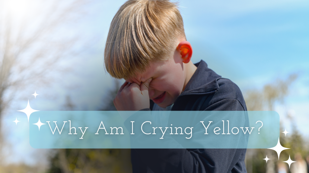 Why Am I Crying Yellow title on an image of a boy crying