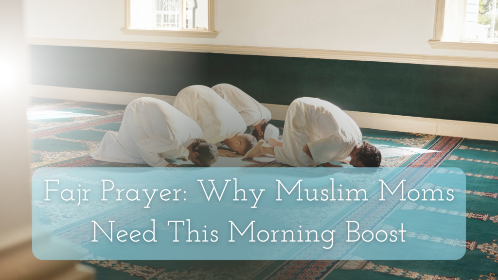 Fajr Prayer title on an image of people prayer after the sun rises