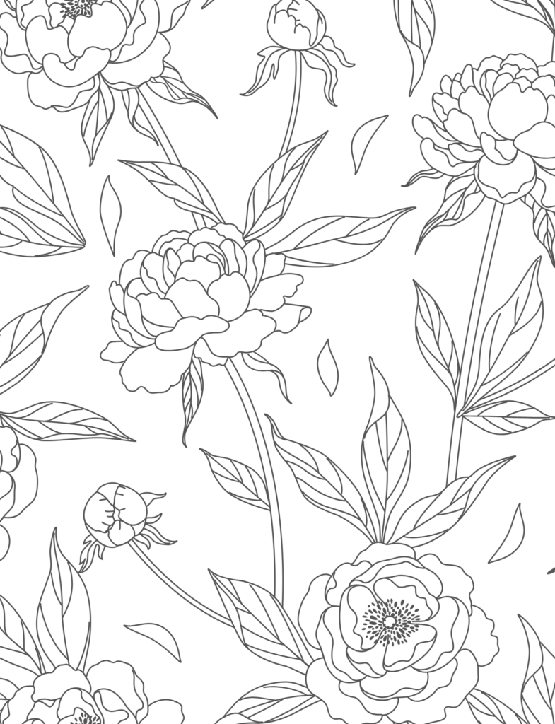 spring coloring sheets page that has peonies in it